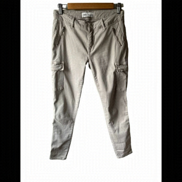 zara women khaki cargo pants size 4 - Picture 1 of 8